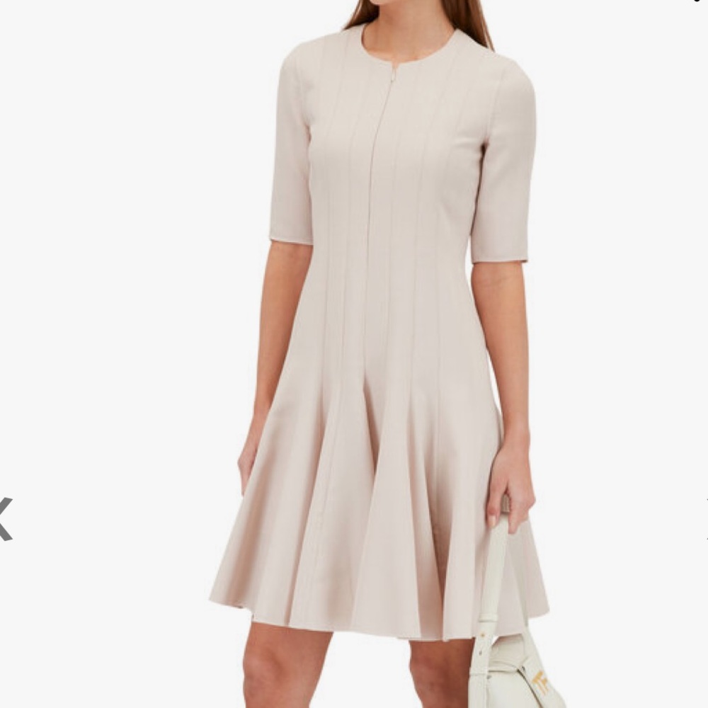 AKRIS Lily Double-Faced Wool Pleated Dress cream‎